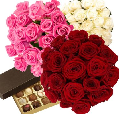 19 roses of any clours plus box of chokolates